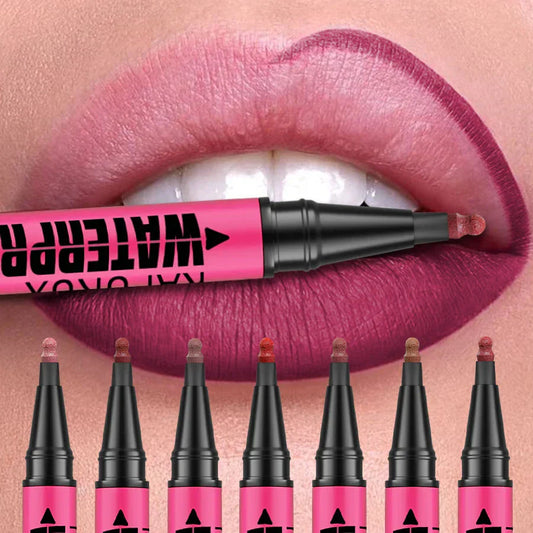 Liquid Matte waterproof lipliner pencil creating precise lip contour with smooth matte finish in multiple shades