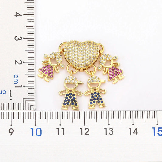 Nidin Fashion Hot Family Member Pendant Necklace Micro-Studded Zircon Love Heart Boy Girl Parent-Child Jewelry Mother's Day Gift Good Vibrations