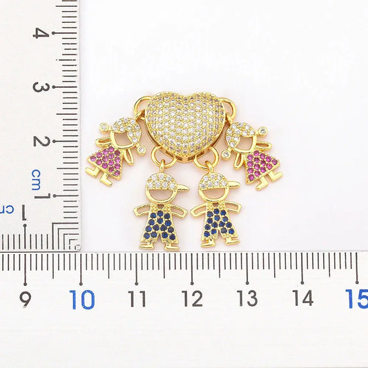 Nidin Fashion Hot Family Member Pendant Necklace Micro-Studded Zircon Love Heart Boy Girl Parent-Child Jewelry Mother's Day Gift Good Vibrations