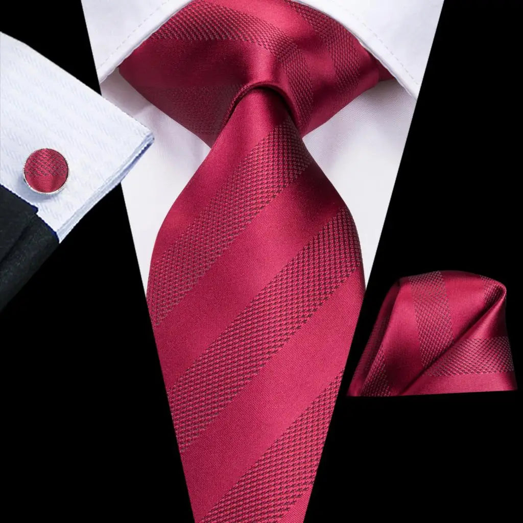 Hi-Tie Designer Red Burgundy Plaid Silk Wedding Tie For Men Handky Cufflink Gift Mens Necktie Fashion Business Party Dropshiping Good Vibrations