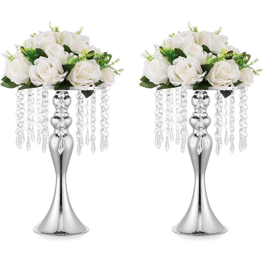 Wedding Centerpieces for Tables, 12.99in Metal Gold Vases for Centerpieces, Tall Crystal Flower Stand for Centerpiece Table Good Vibrations