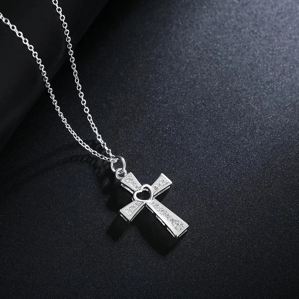 Charms classic 925 Sterling Silver crystal cross pendant Necklace For Women high quality Wedding party Jewelry Holiday gift Good Vibrations