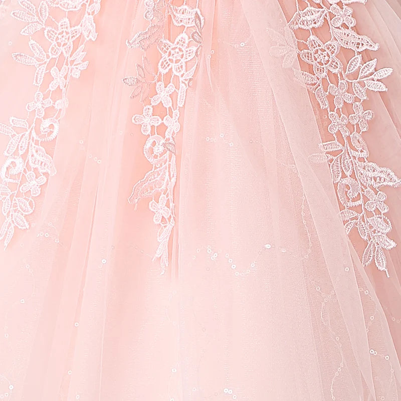 BX8991 White Lace Flower Girl Dress Bows Children's First Communion Dress Girls Sleeveless Princess Dresses Good Vibrations