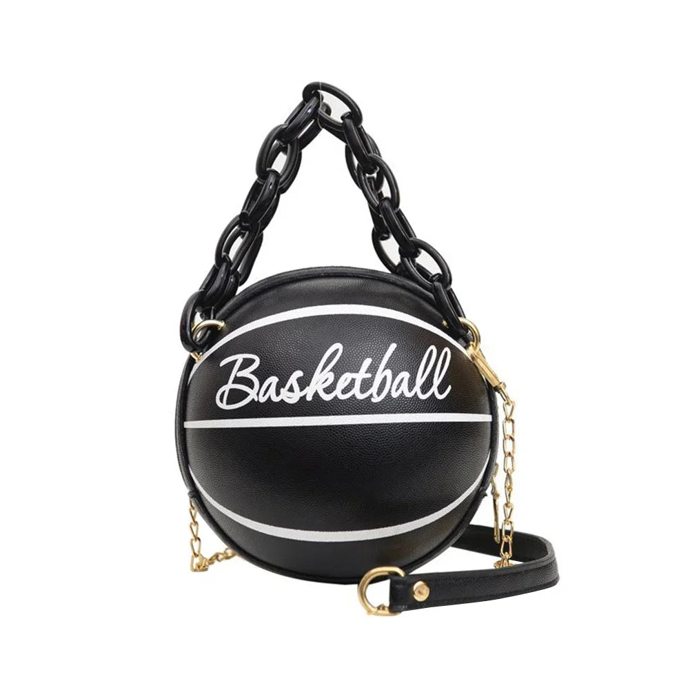 Personality INS Fashion Women Ball Bag Soft PU Leather Round Crossbody Thick Chain Hand Bags And Purses Female Basketball Bag Good Vibrations