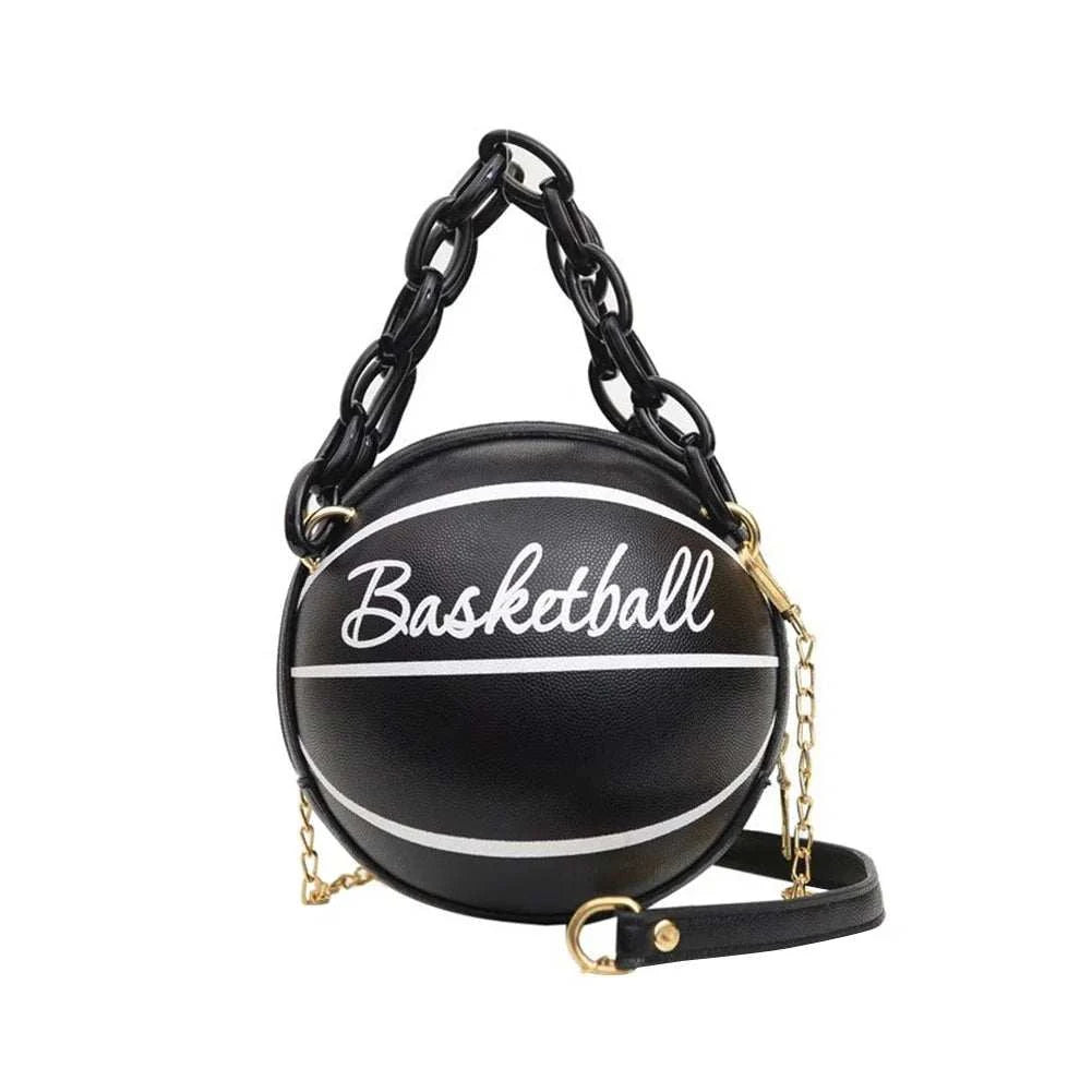 Personality INS Fashion Women Ball Bag Soft PU Leather Round Crossbody Thick Chain Hand Bags And Purses Female Basketball Bag Good Vibrations