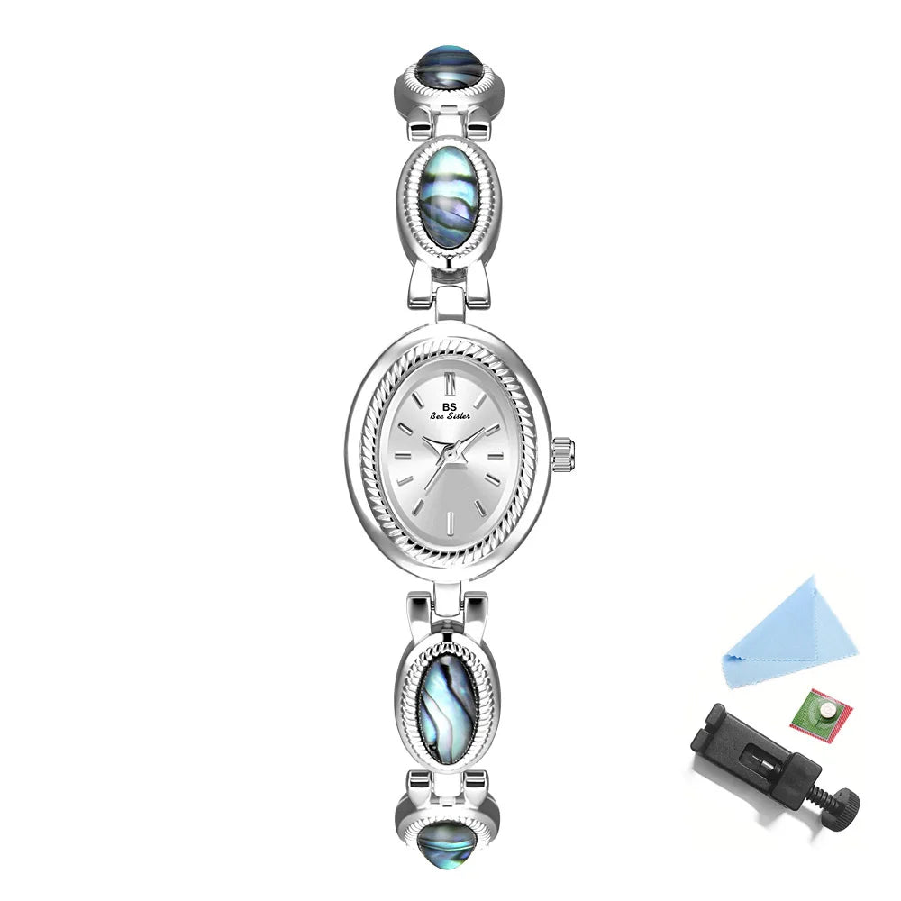 Watches For Woman Elegant Vintage Black Gold Shell Bracelet Ladies Small Dial Oval Quartz Dress Watch Good Vibrations