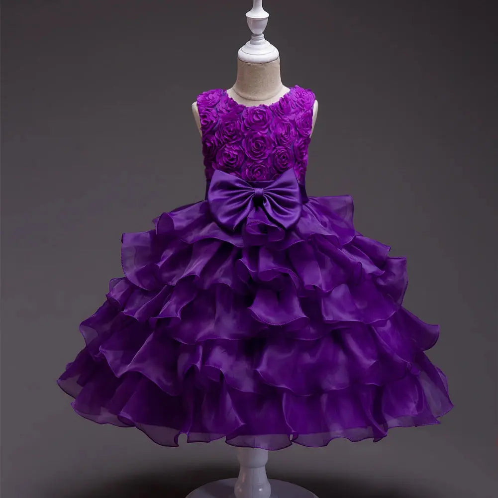 Girl's bow dress A dress with suspenders Rose flower girl wedding dress Good Vibrations