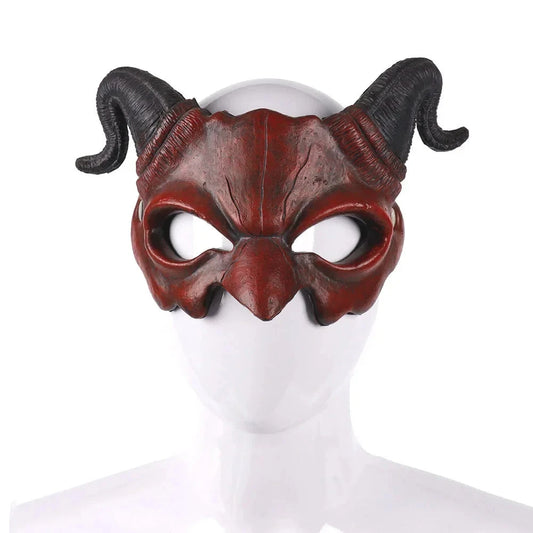 Halloween Demon Mask Horns Devil Half Face Mask Party Cosplay Horror Monster Masquerade Scary Haunted House Props PU Mask Decor Good Vibrations
