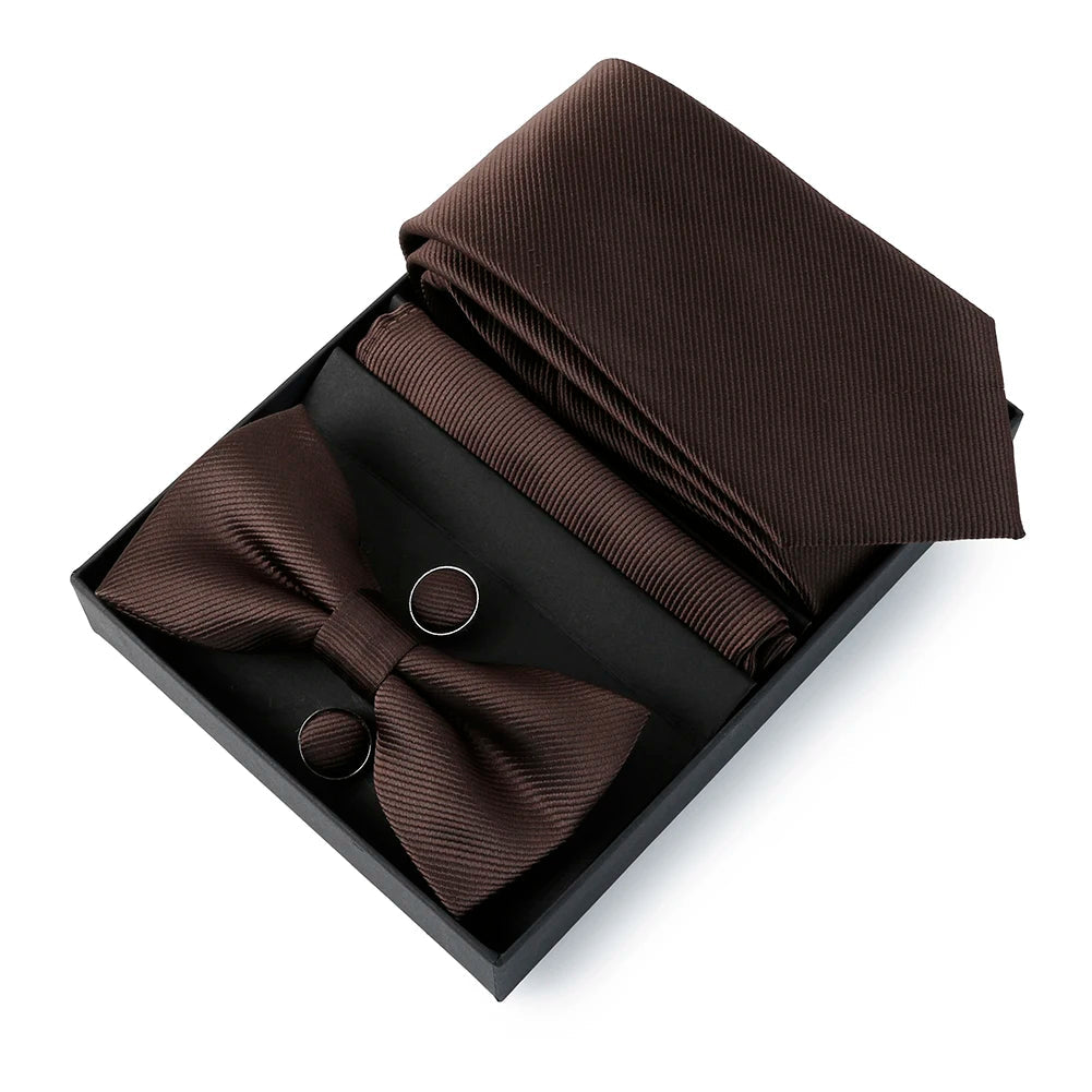 Mens Bussiness Ties Set With Bowtie Bow tie Necktie Square Towel Cufflinks For Groom Wedding Banquet Party Gift Box Accessories Good Vibrations