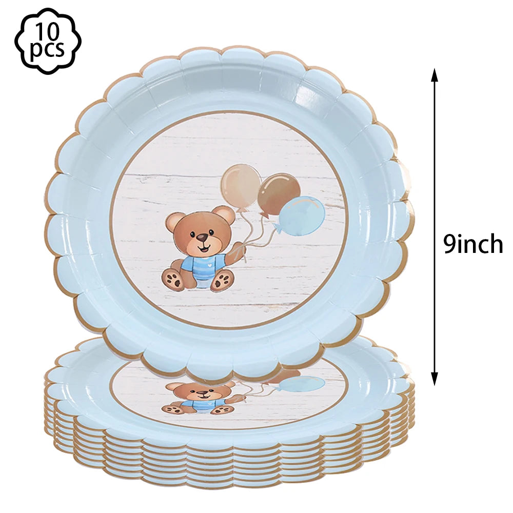 Baby shower Teddy Bear Birthday Party Plates Cup Tableware Kids 1st Birthday Party Decor Teddy Bear Balloon Birthday Party decor