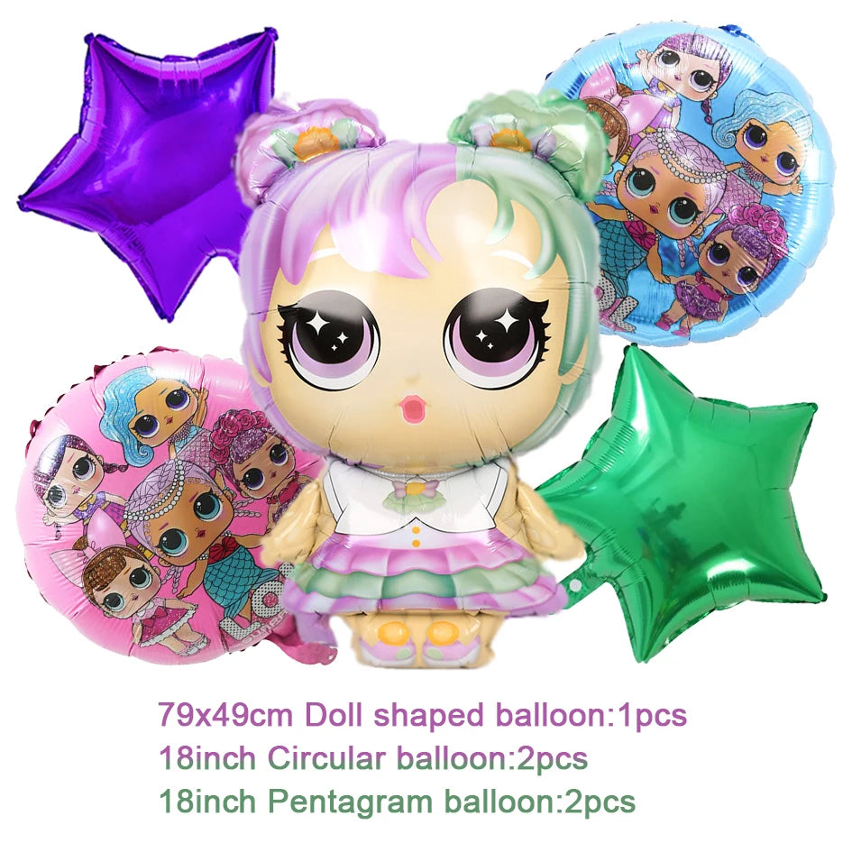 Girl Surprise Theme Backdrop Cute Shiny Doll Birthday Party Decoration Pink Latex Balloon Disposable Tableware Plate Cake Topper Good Vibrations