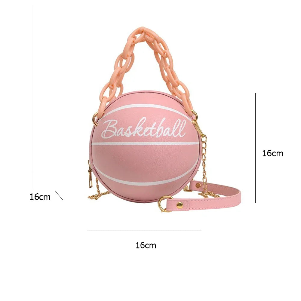 Personality INS Fashion Women Ball Bag Soft PU Leather Round Crossbody Thick Chain Hand Bags And Purses Female Basketball Bag Good Vibrations