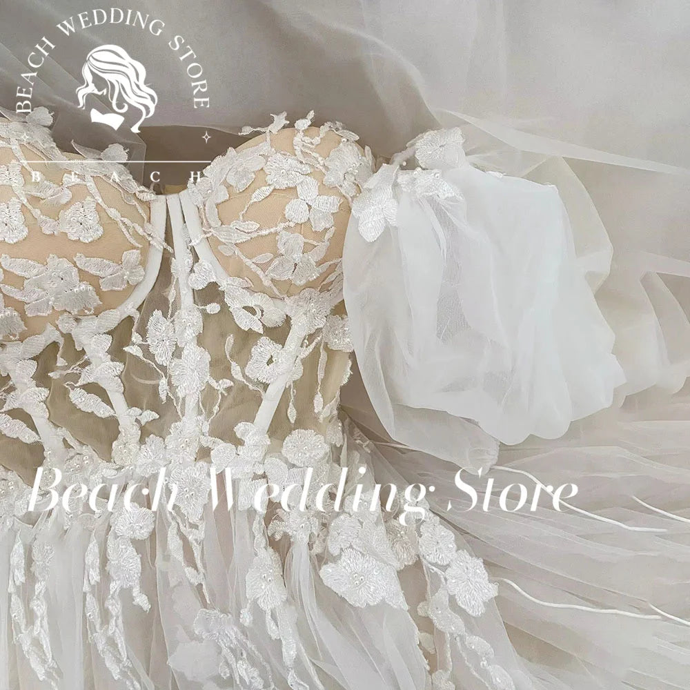 Beach 2025 Off The Shoulder Elegant A-Line Floor Length Backless Wedding Dresses for Women Strapless Simple Applique Bridal Gown Good Vibrations