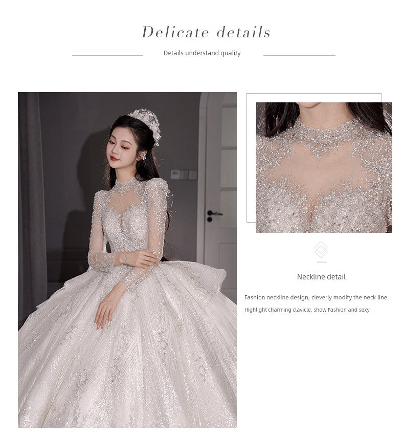 Long Sleeves Main Wedding Dress 2024 Bride New Arrival French Princess on the Run Pregnant Women Small Winter Long Tail Wedding Veil Good Vibrations