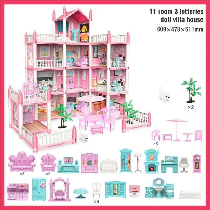 DIY Assemble Villa Model Toy House Cartoon Dools Role-Playing Set Fun Puzzle Doll House Household House Playing Toys Good Vibrations