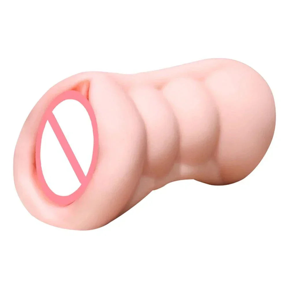 Male masturbator sex toy with realistic textured design and soft TPE material.