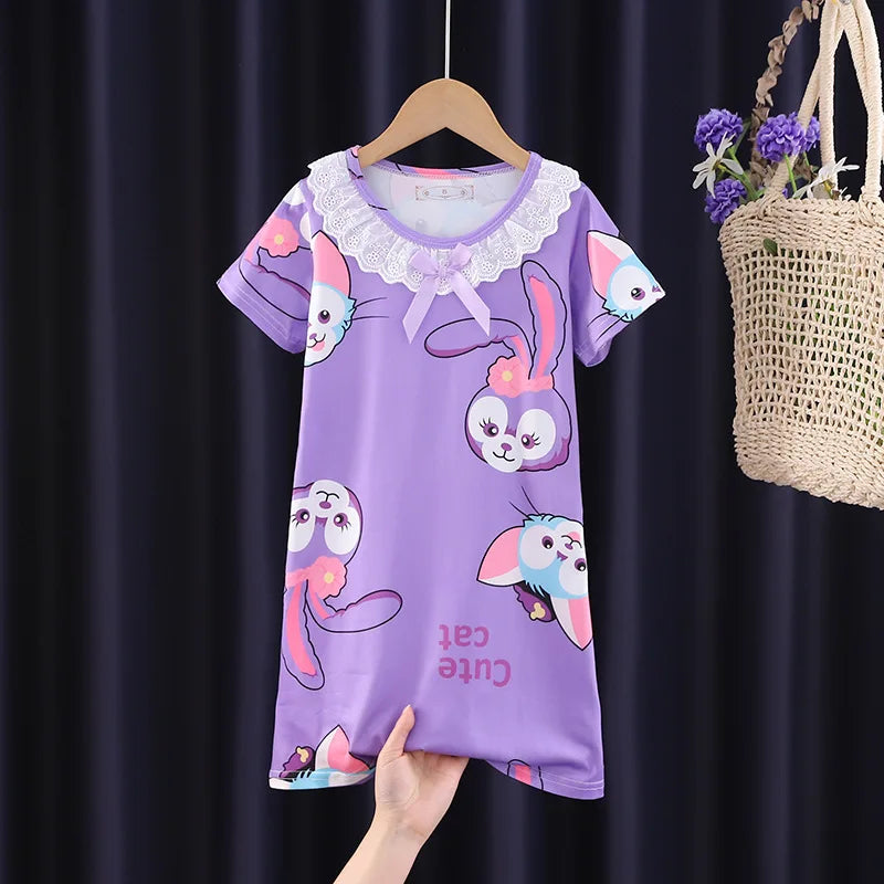 New Baby Girl Kuromi Nightgown Summer Children Short SLeeve Cartoon Nightdress Girls Clothing Children's Pajamas Dress 3-12T Good Vibrations
