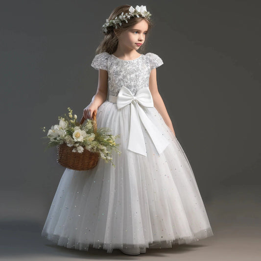 2024 Teen Girls Bridesmaid Flower Dresses for Wedding Elegant Luxury Party Sequin Lace Princess Evening Dress Birthday Prom Gown Good Vibrations