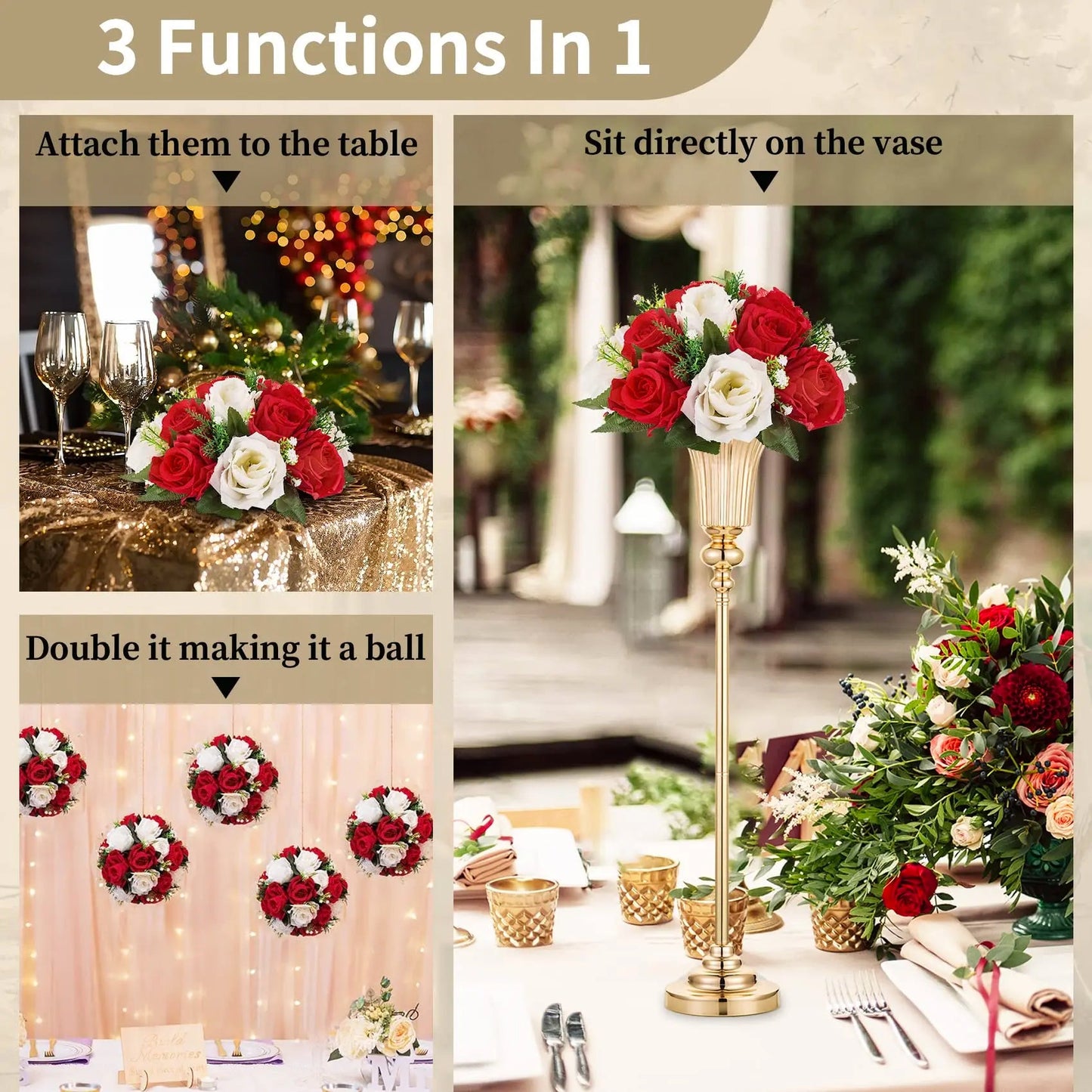28cm Rose Artificial Flower Balls Wedding Roman Column Road Guide Decorations Birthday Party Beautiful Centerpieces Bouquet Good Vibrations