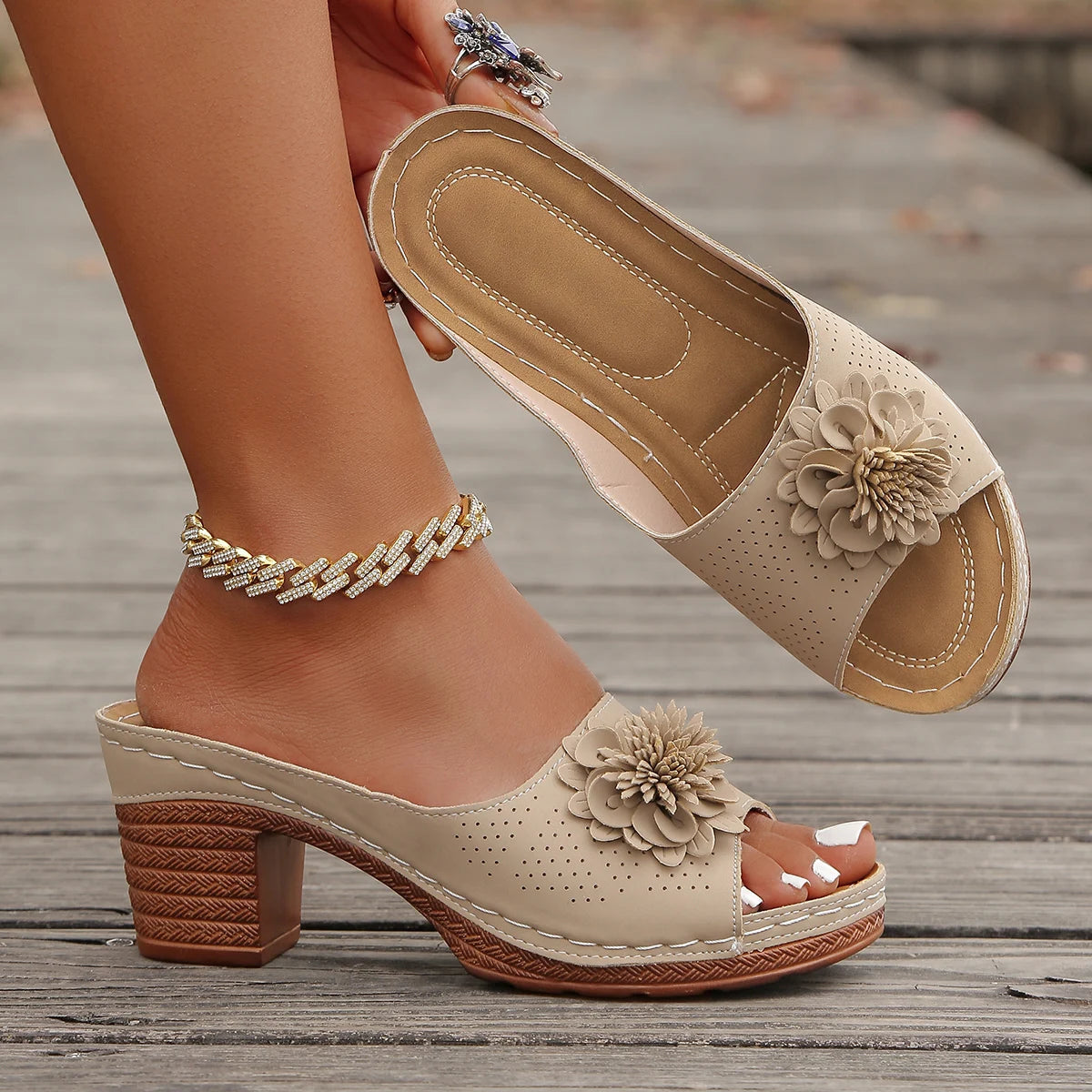 Women High Heels Slip on Sandals Summer Casual Comfortable Shoes Women Elegant Low Platform Sandals Sandalias De Mujer Good Vibrations