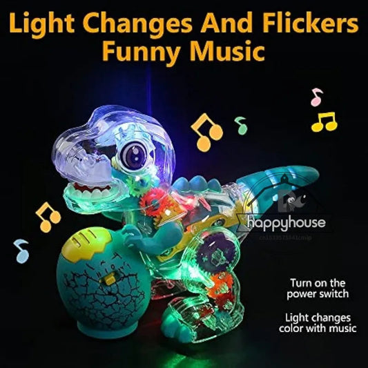 Transparent Toy Car for kids Electronic Light Sound Music Electric Gear Dinosaur Toys for Toddlers Boys Educational Crawling Toy Good Vibrations