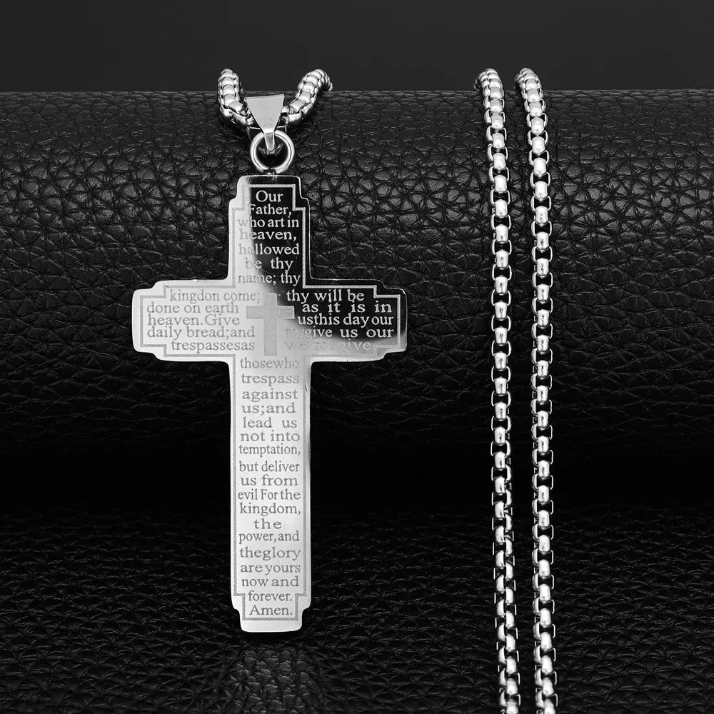TrendMen Hiphop Rock Crucifix Cross Stainless Steel Pendant Necklaces For Men Boys Black Metal Clavicle Chain Party Jewelry Gift Good Vibrations