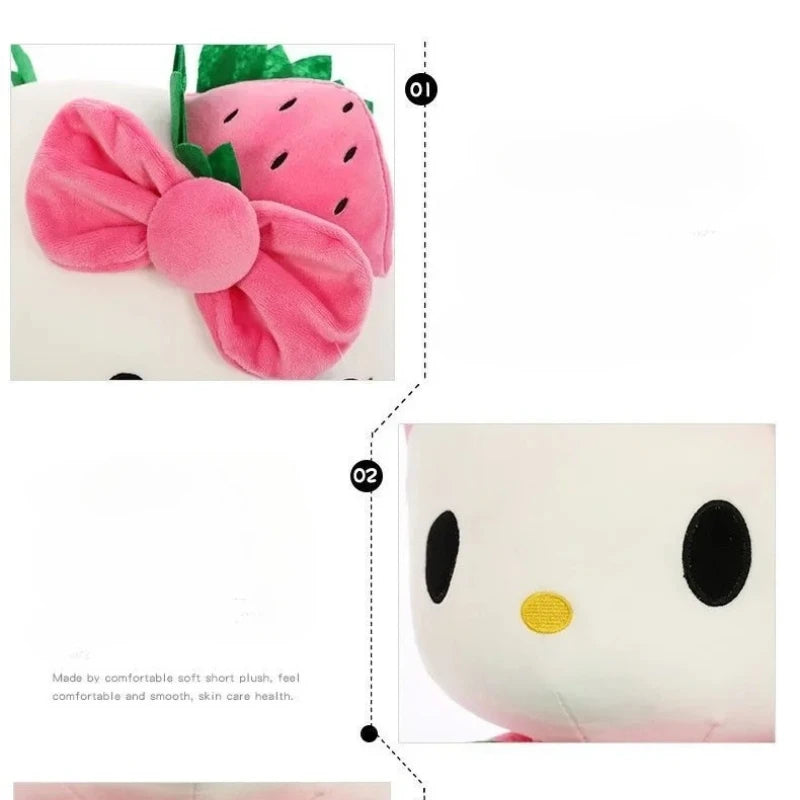 22cm Sanrio KT Cat Plush Toys Kawaii Strawberry KT Cat Plush Doll Home Decor Plushie Toy Girl Birthday Gift Good Vibrations