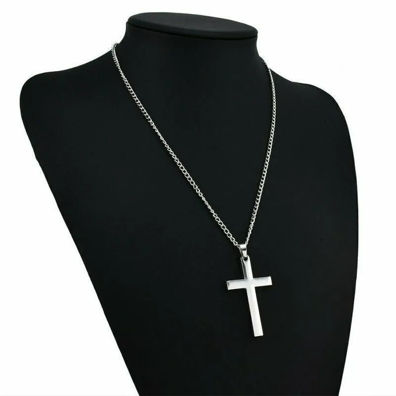 Fashion Stainless Steel Cross Pendant Necklace For Women Men Link Chain Charm Necklace Cool Boys Girls Punk Hip Hop Jewelry Gift Good Vibrations