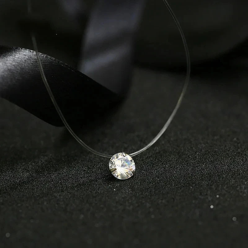 5 Colors Dazzling Zircon Necklace Invisible Transparent Fishing Line Simple Pendant Necklace Jewelry For Women Pearl Jewelry Good Vibrations