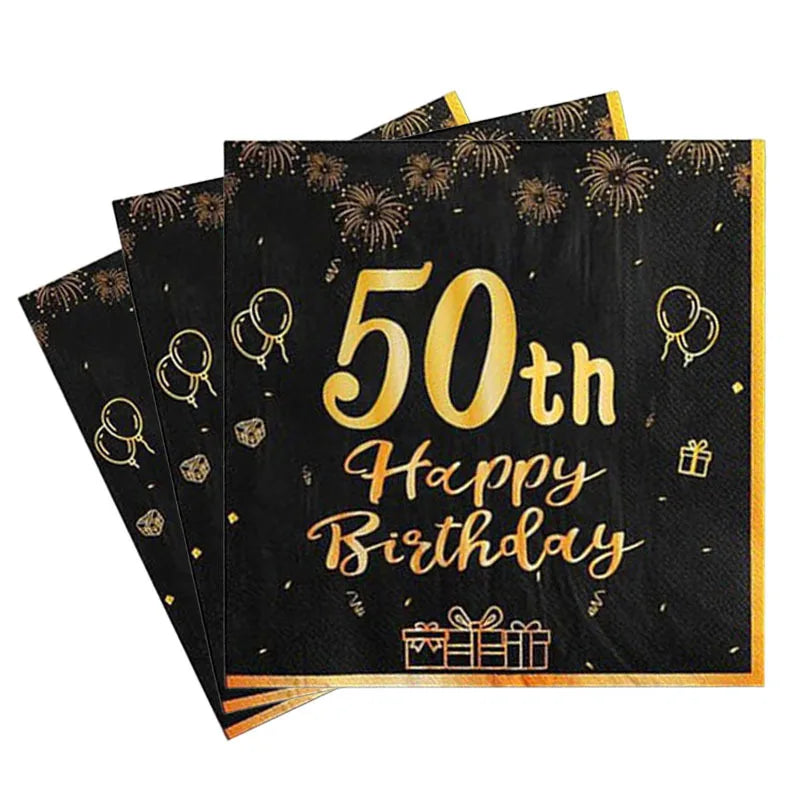 18th~60th Happy Birthday Party Napkins Black Gold Birthday Party Table Napkins Decorations Birthday Party Supplies Good Vibrations