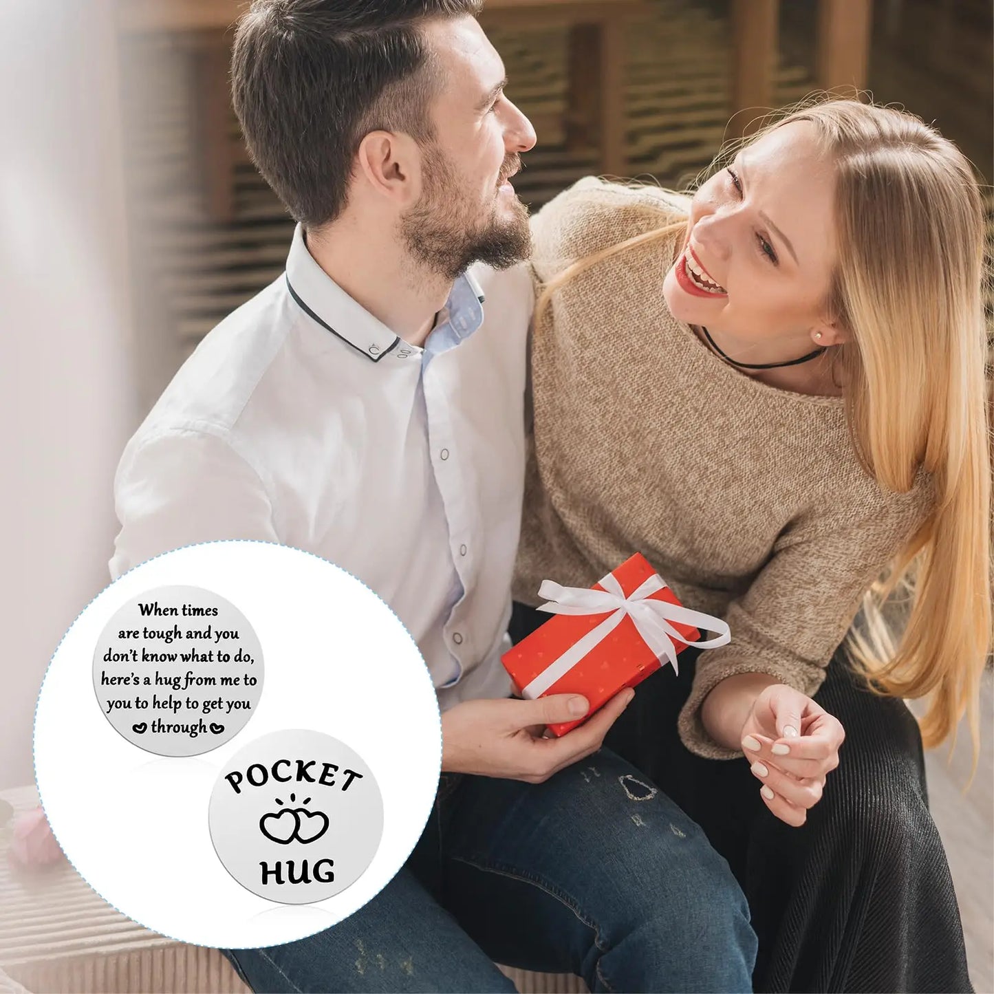 1pc Pocket Hug Keychain Pocket Hug Coin Holder Keychain Double Sided Coin Thoughtful Gifts PU Keychains for Long Distance Good Vibrations