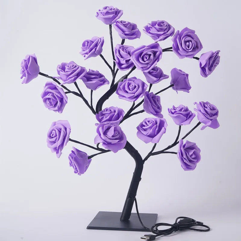 24LED Table Lamp Rose Flower Tree USB Night Lights Christmas Decoration Gift for Kids Room Rose Flower Lighting Home Decoration Good Vibrations