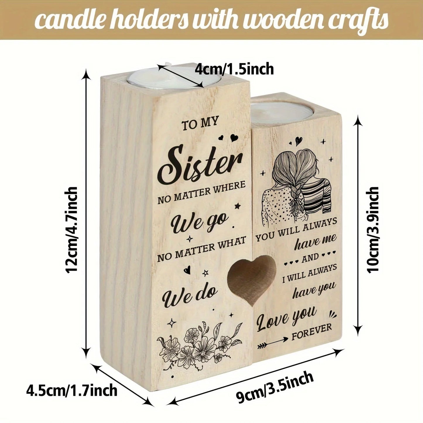 1pcs sister gift, heart candlestick gift for sister, best sister birthday, thanksgiving, wedding gift (without candles) Good Vibrations