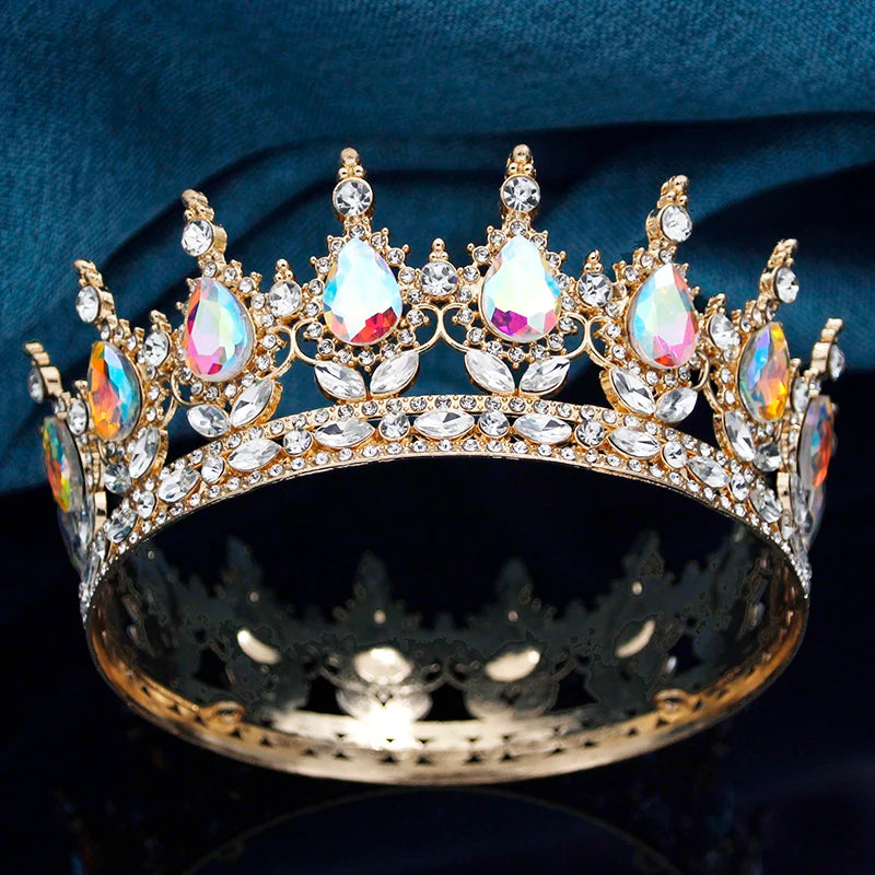 Queen King Wedding Crown Round Tiaras and Crowns Bride Diadem Birthday Party Cake Topper Jewelry Hair Accessory Good Vibrations