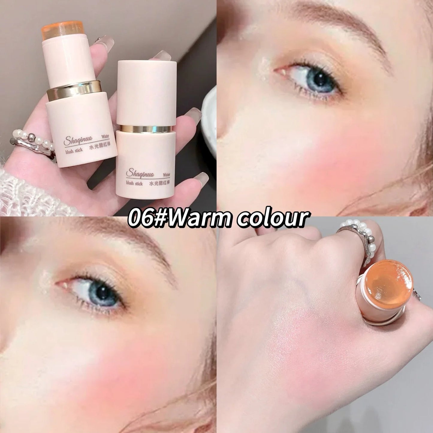 SHAQINUO Cream Blush Stick - Watery Glow, Long-Lasting, Natural Tint, Korean-Style Cheek Makeup for Fresh Look Good Vibrations