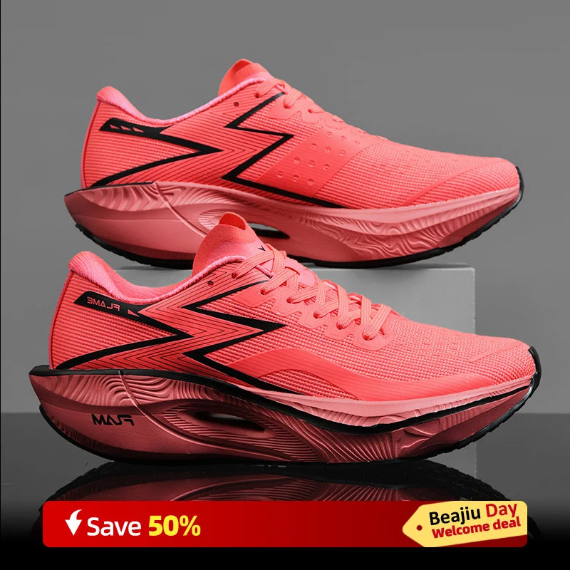 Carbon Plate Air Cushion Men Sports Running Shoes Marathon Breathable Lightweight Women's Comfortable Athletic Nonskid Sneakers Good Vibrations