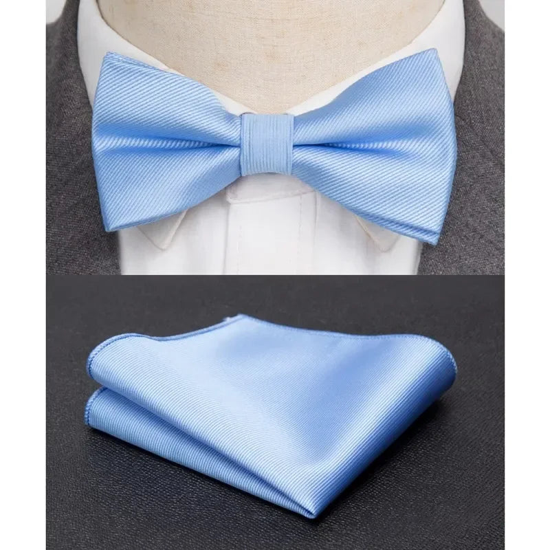 Mens Bowtie Cravat Set Solid Black Pink Red Fashion Butterfly Ties for Men Handkerchief Party Man Gift Wedding Dress Accessories