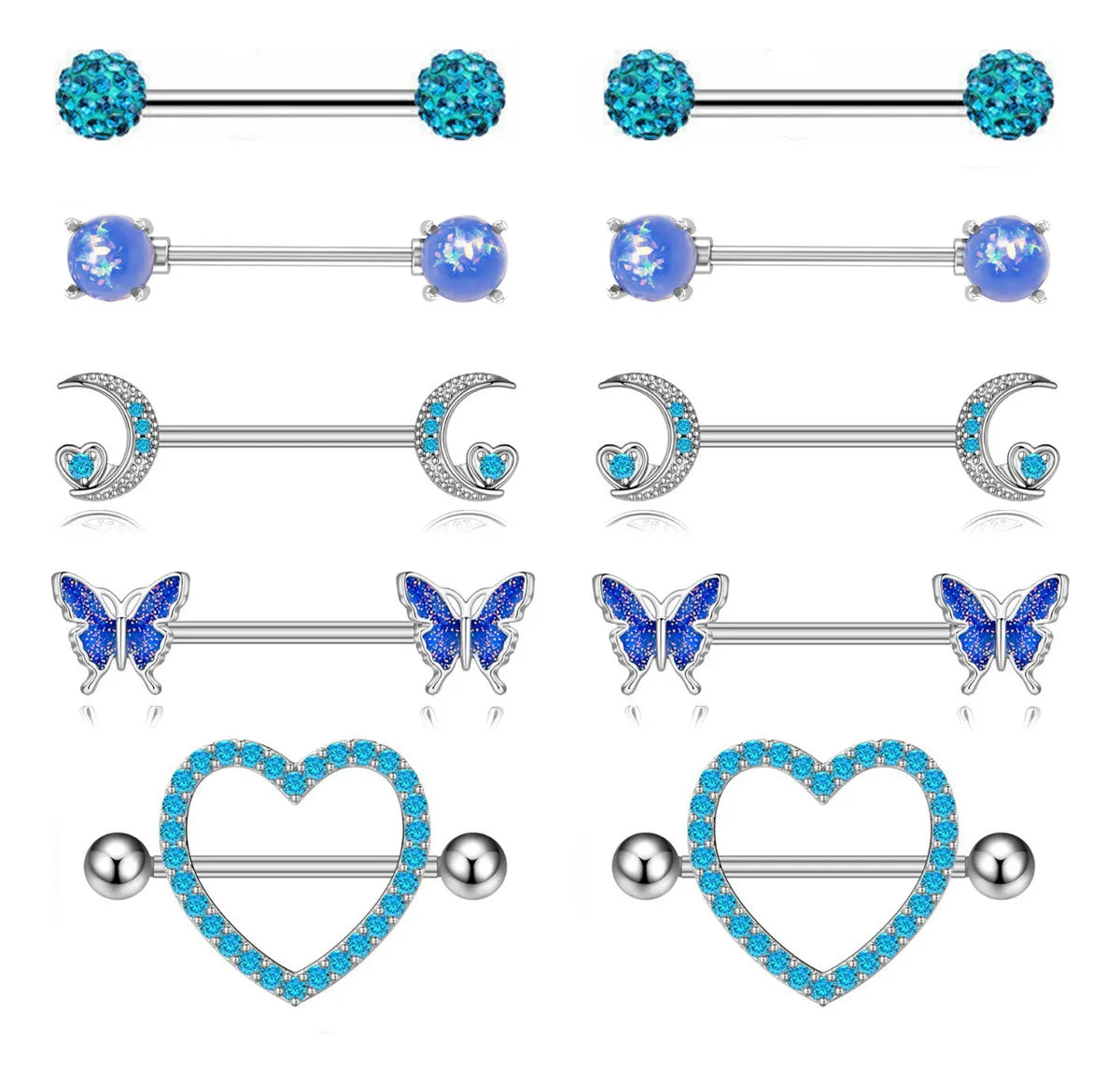 Mixed-style Sexy Nipple Rings Sets Heart Butterfly Dangle Nipple Piercing Bulk for Women Stainless Steel Cute Cat Shield Barbell Good Vibrations Adult Super Store
