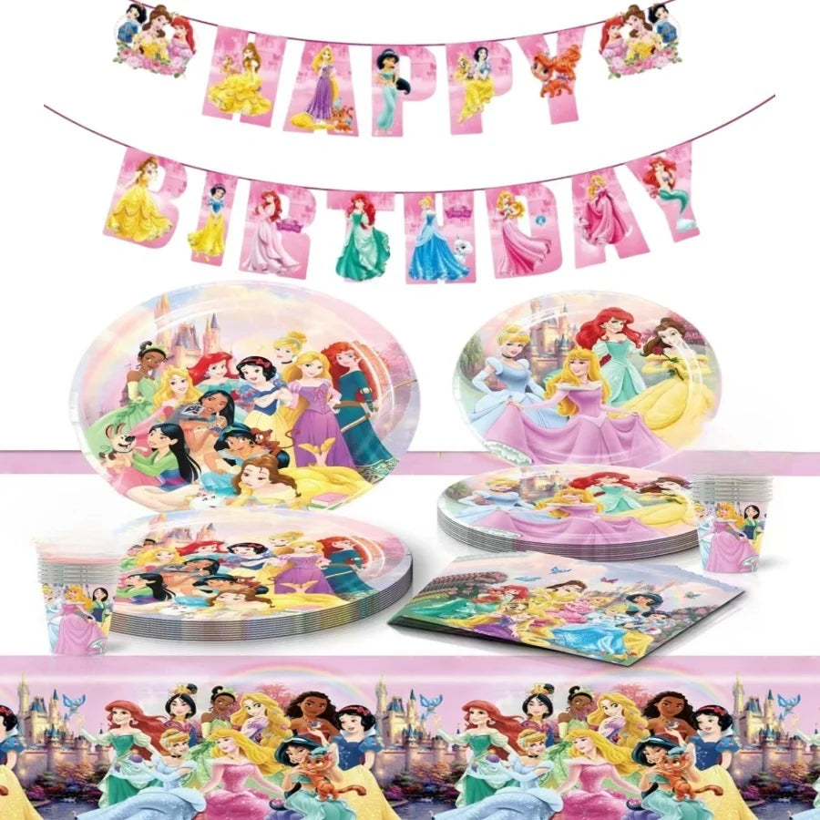 1/10/20pcs Princess Birthday Party Supplies Decor for Woman Princess Birthday Plates Paper Cups Princess Tablecloth Party Good Vibrations