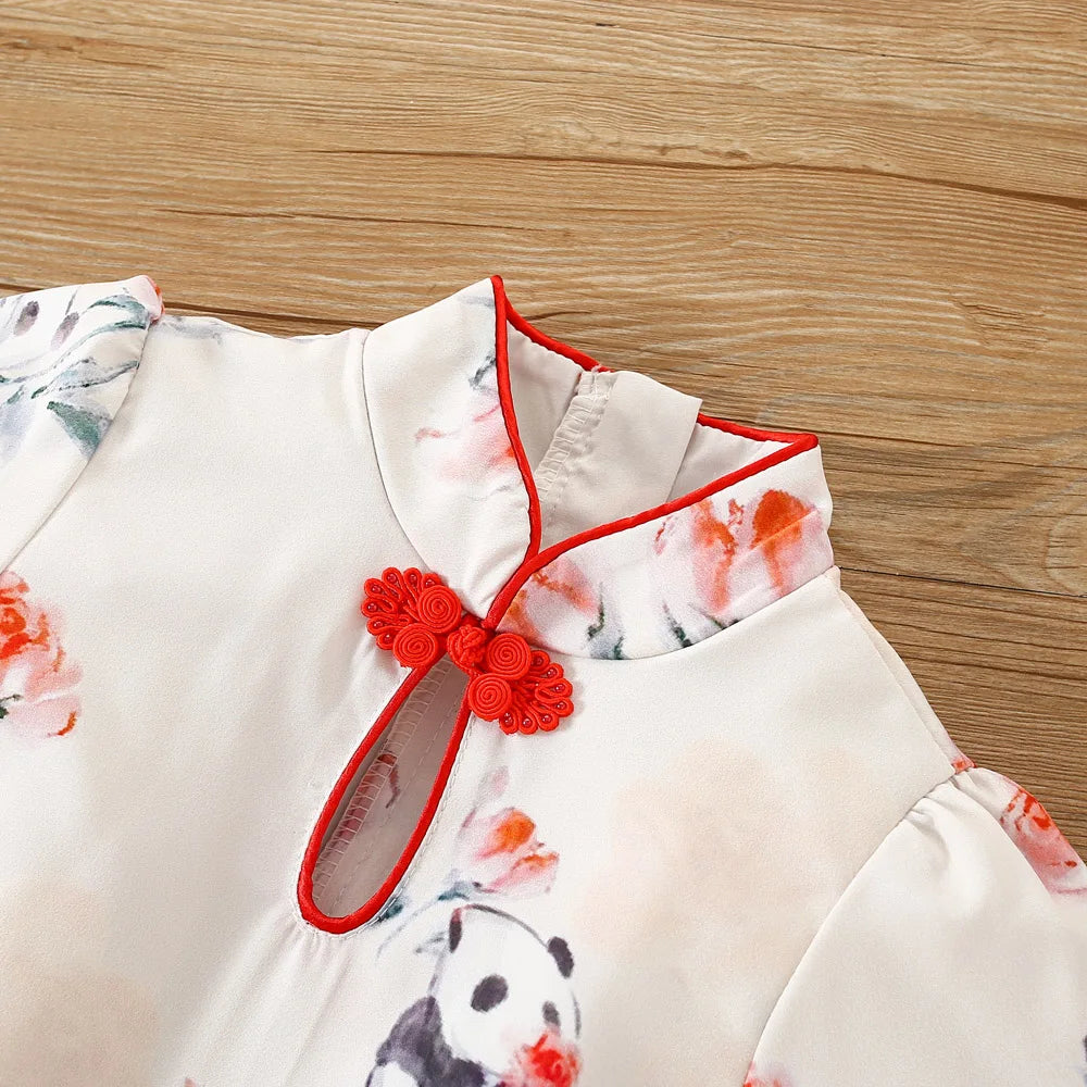 Baby Girl Dress Summer Panda Chinese Style Cheongsam Dress Hanfu Girls' Clothing Good Vibrations