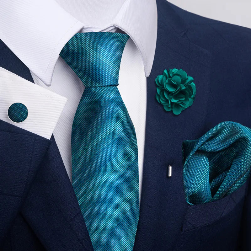 Luxury Mens Ties Floral Black Gold Ties Paisley NeckTie Pocket Square Cufflinks Brooch Set Men's Wedding Party Tie Good Vibrations