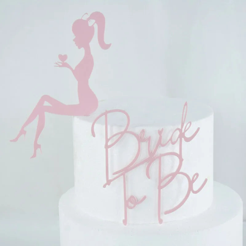 2Pcs/Set Bride To Be Cake Toppers Acrylic Wedding Cake Toppers Bridal Shower Bachelorette Hen Night Party Cake Decor Baking Tool Good Vibrations