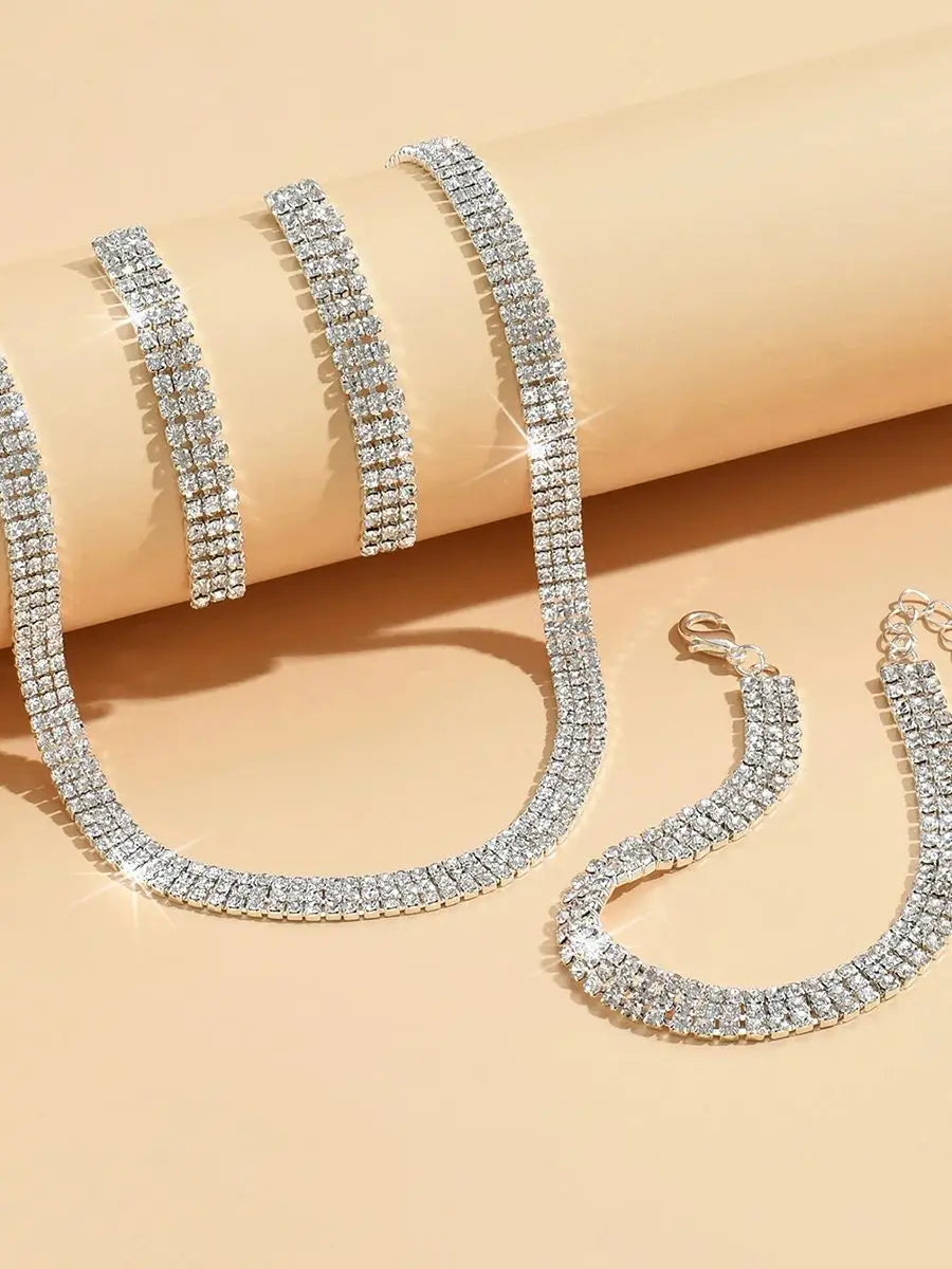 4 pieces of women's jewelry set with three drainage diamonds, necklaces, earrings, bracelets, bridal dress accessories Good Vibrations Adult Super Store