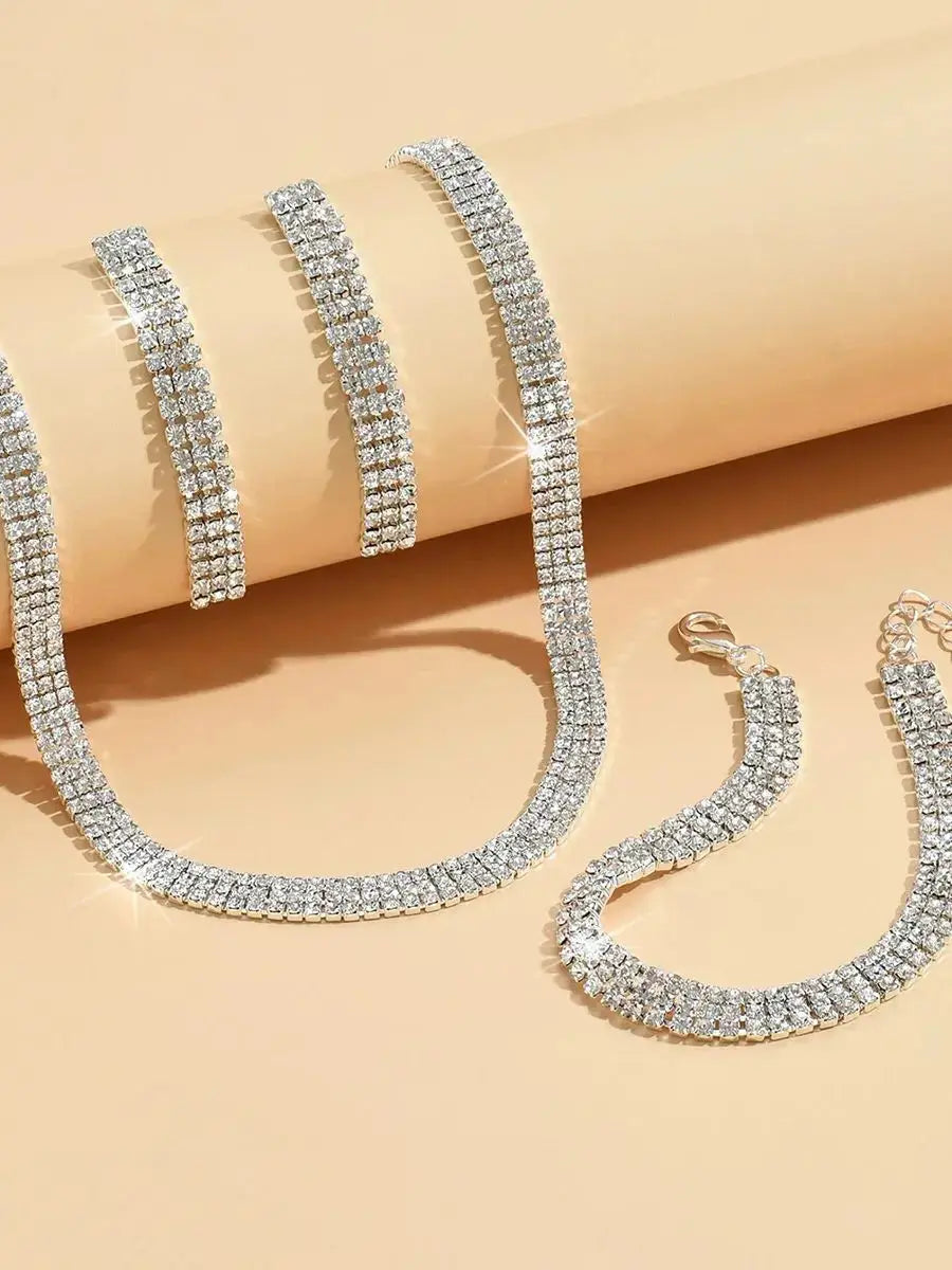 4 pieces of women's jewelry set with three drainage diamonds, necklaces, earrings, bracelets, bridal dress accessories Good Vibrations Adult Super Store