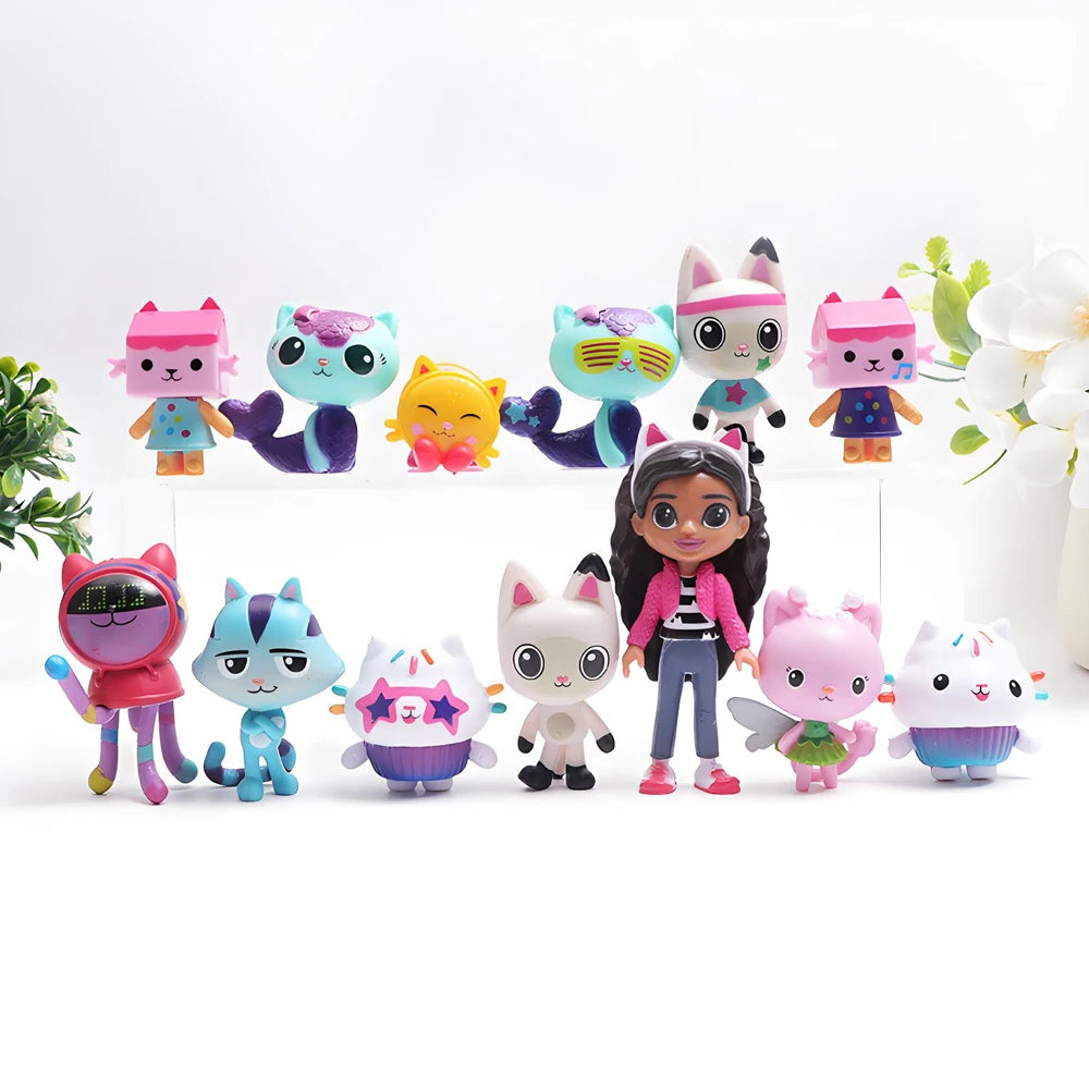13pcs Gabby Dollhouse Anime Figure Toy Smiling Car Cat Hug Gaby Girl Dolls Mercat Cartoon Action Figure Kids Xmas Birthday Gifts Good Vibrations