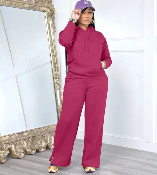 Women Sport Two Piece Outfit Winter Casual 2 Piece Set Hoodies Tops Wide Leg Pants Set Women Tracksuit Good Vibrations