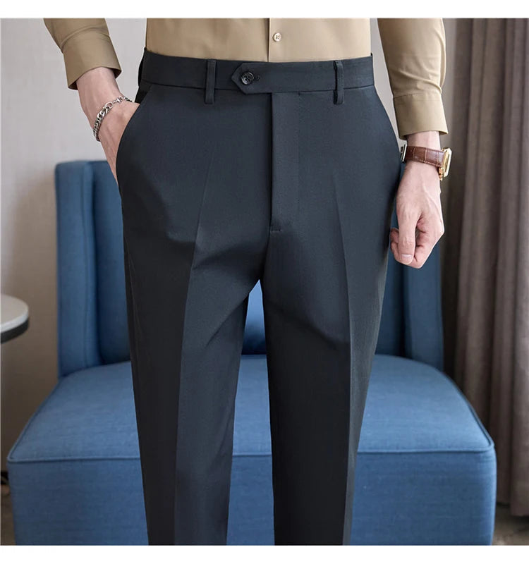 Men Suit Pants 2025 Elastic Slim Fit Formal Dress Pants Solid Casual White Trousers Pantalon Homme Wedding Party Men Clothing Good Vibrations
