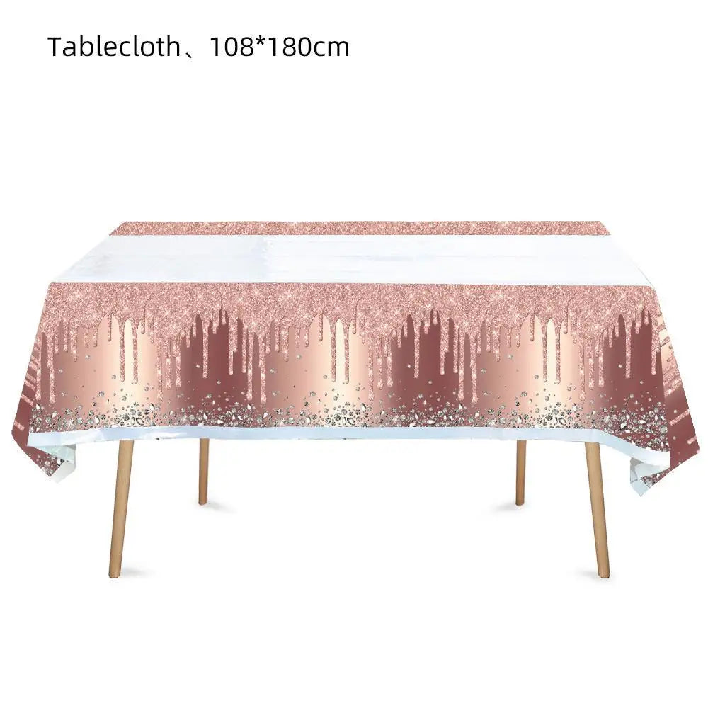 Pink Rose Gold Wedding Party Supplies Tablecloth for Kid Disposable Table Cover Favor Cartoon Story Birthday Festival Decoration Good Vibrations