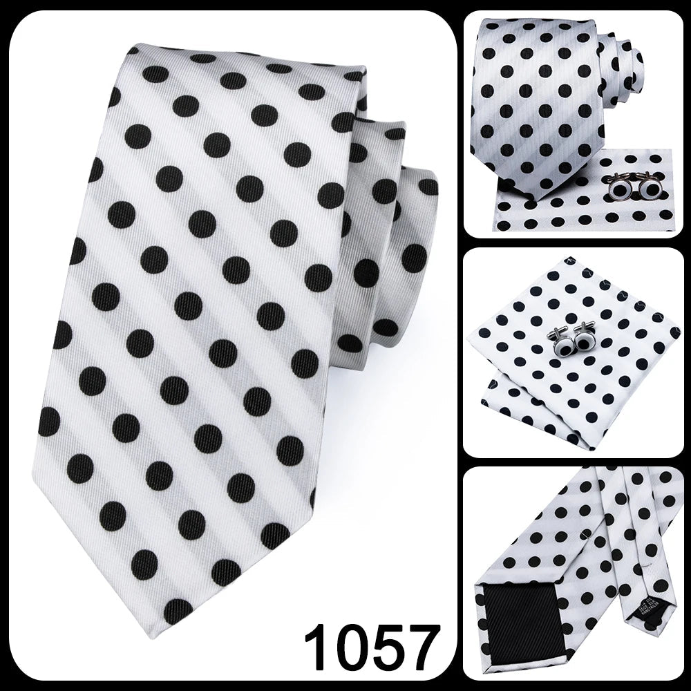 Men's Ties White Sliver Hanky Cufflinks Set Silk Neck ties For Men Wedding Party Business Mens Tie 2022 New Fashion Brand Hi-Tie Good Vibrations