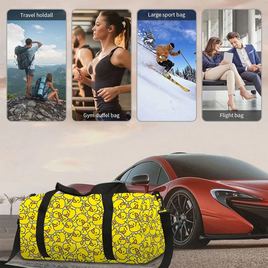 Large Travel Bag Yellow Duck Pattern Multi-Functional Duffle Tote Bag Handbags Waterproof Gym Bags for Boys/Girls Fitness Bag Good Vibrations